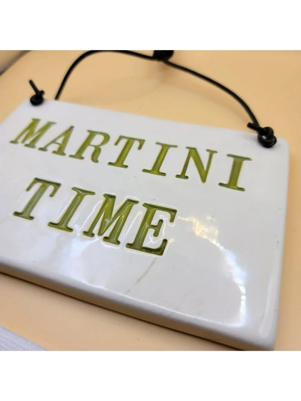 Ceramic Martini Time Hanging Sign Ora Sterling Plum Foolish Cord Hanger jj3555